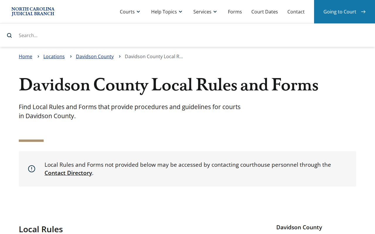 Davidson County civil court docket record source for local Superior Court calendar rules