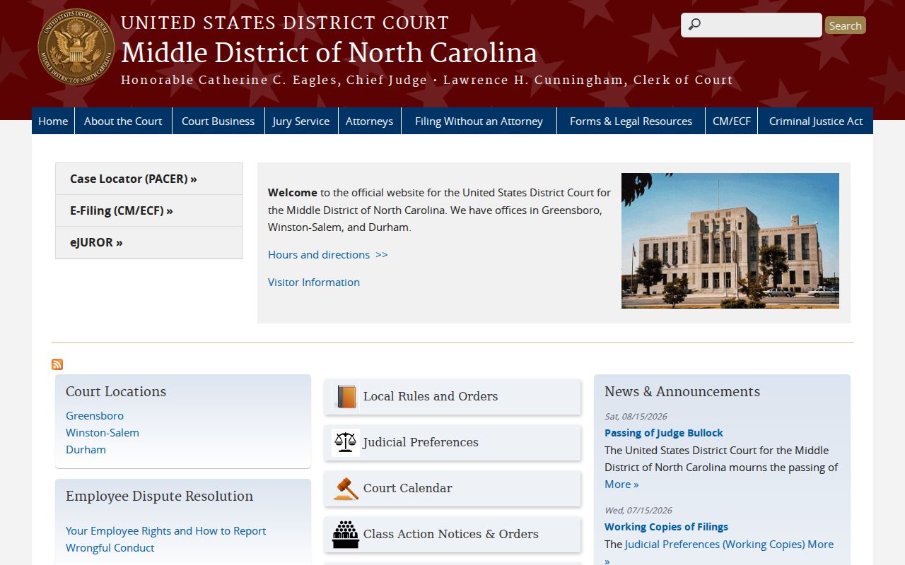 Davidson County court case records federal Middle District court locator