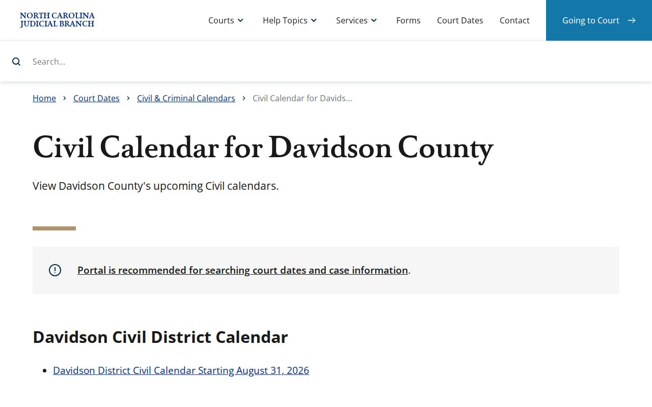Davidson County court schedule civil calendar interface