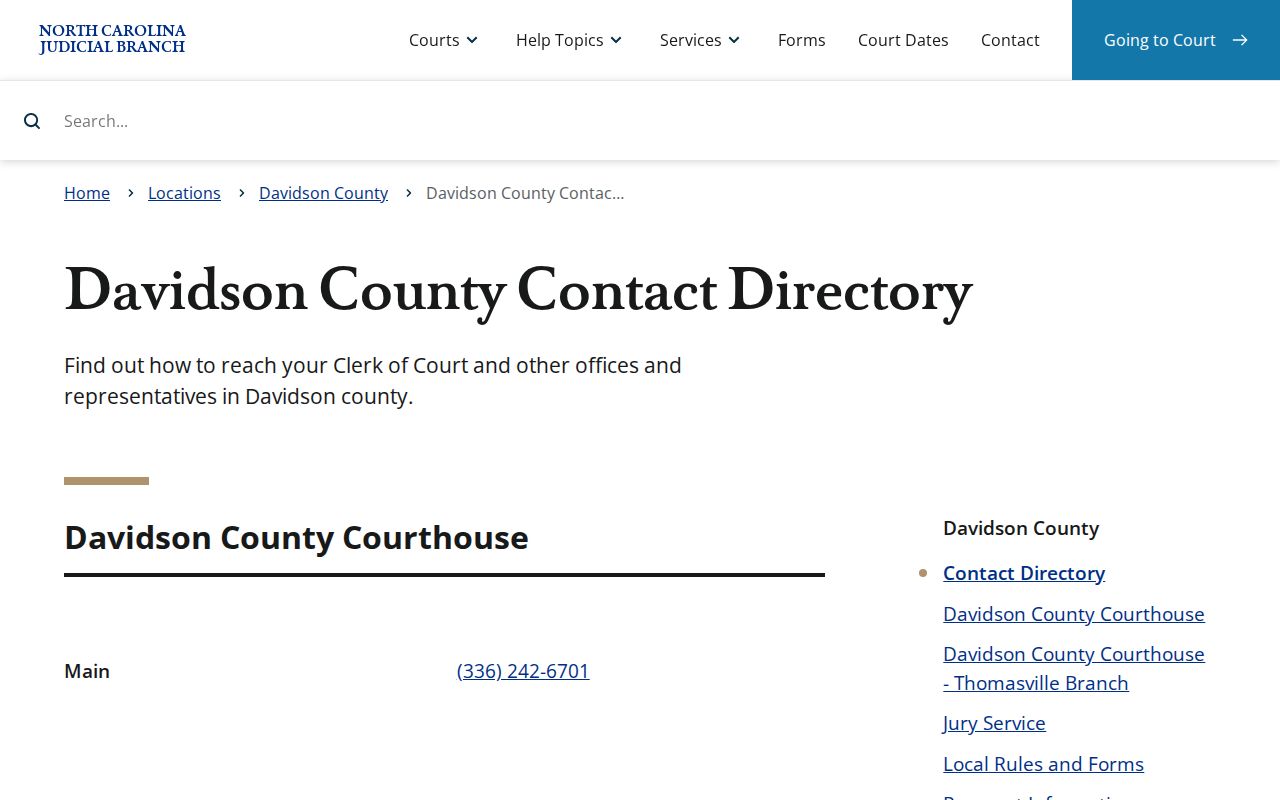 Thomasville court records Davidson Clerk and court contact directory